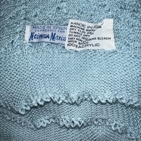 Rare Neiman Marcus Baby Blue Knitted Blanket Made In Spain Vintage 53”x54”